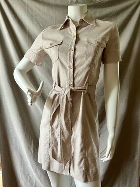 Talula Babaton Aritzia Linen Stretch Shirt Dress Utility Safari Tan [2]